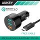 Aukey Qualcomm QC 3.0 3 Ports Car Charger with Type C Cable