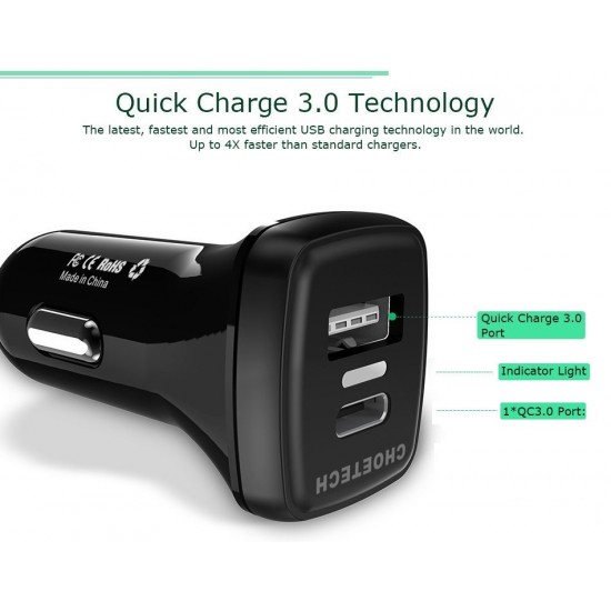 Choetech QC 3.0 USB & Type C Dual Reversible Ports Car charger