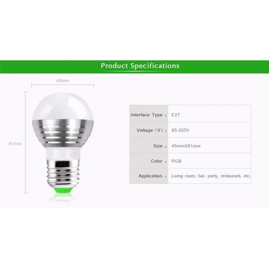 LED Bulb 5w RGB 16 Colors Changeable with IR Remote Control