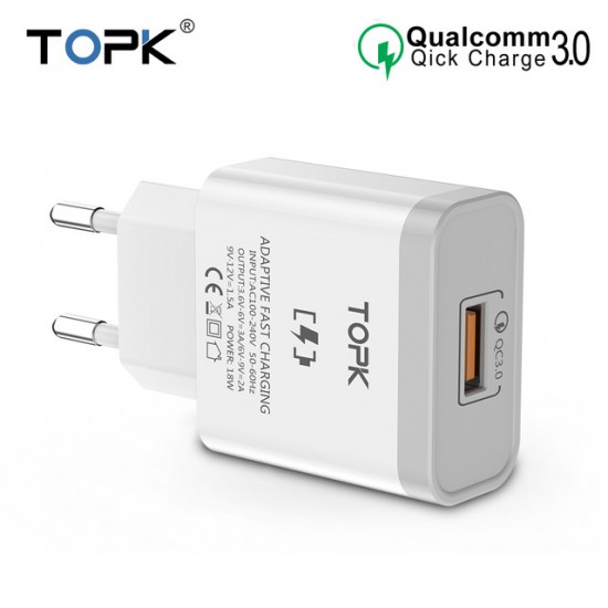 TOPK 18w QC 3.0 Single USB Port Wall Charger